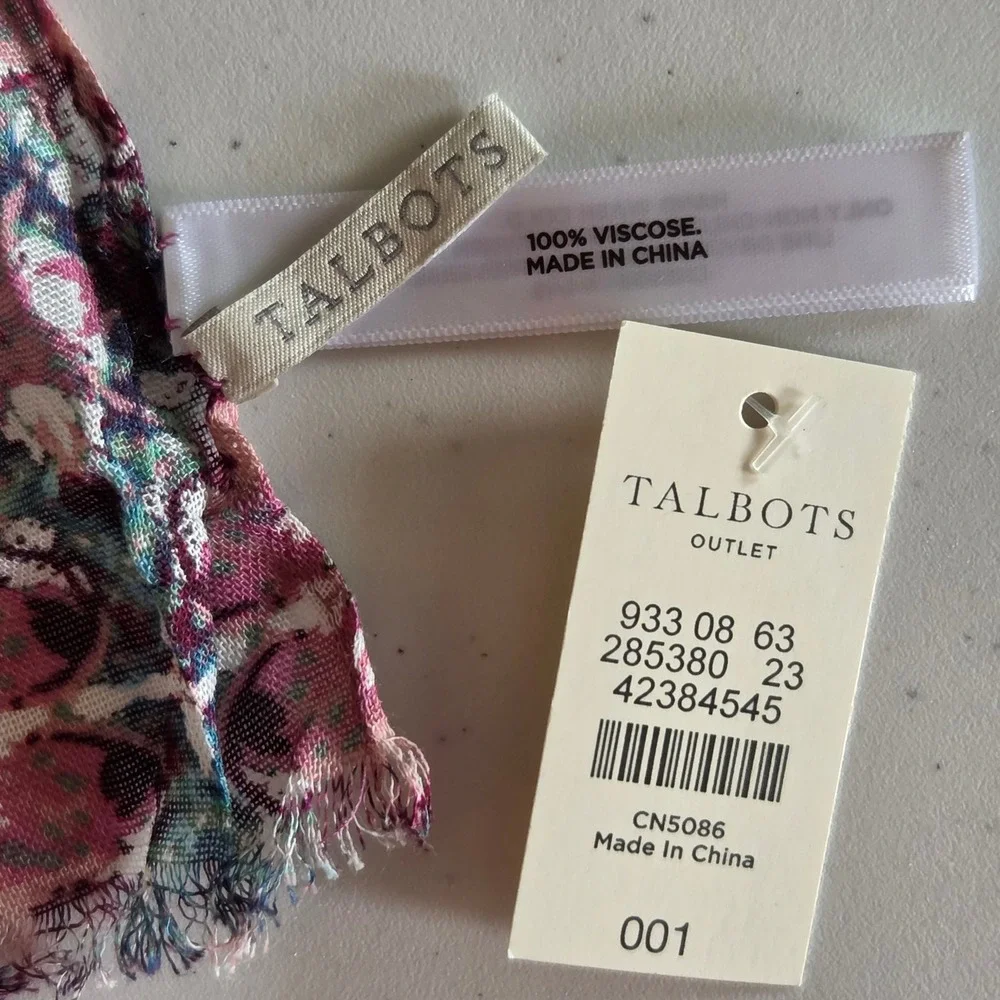 Talbots Pink Purple Teal Medallion Print Boho Viscose Scarf Wrap 78